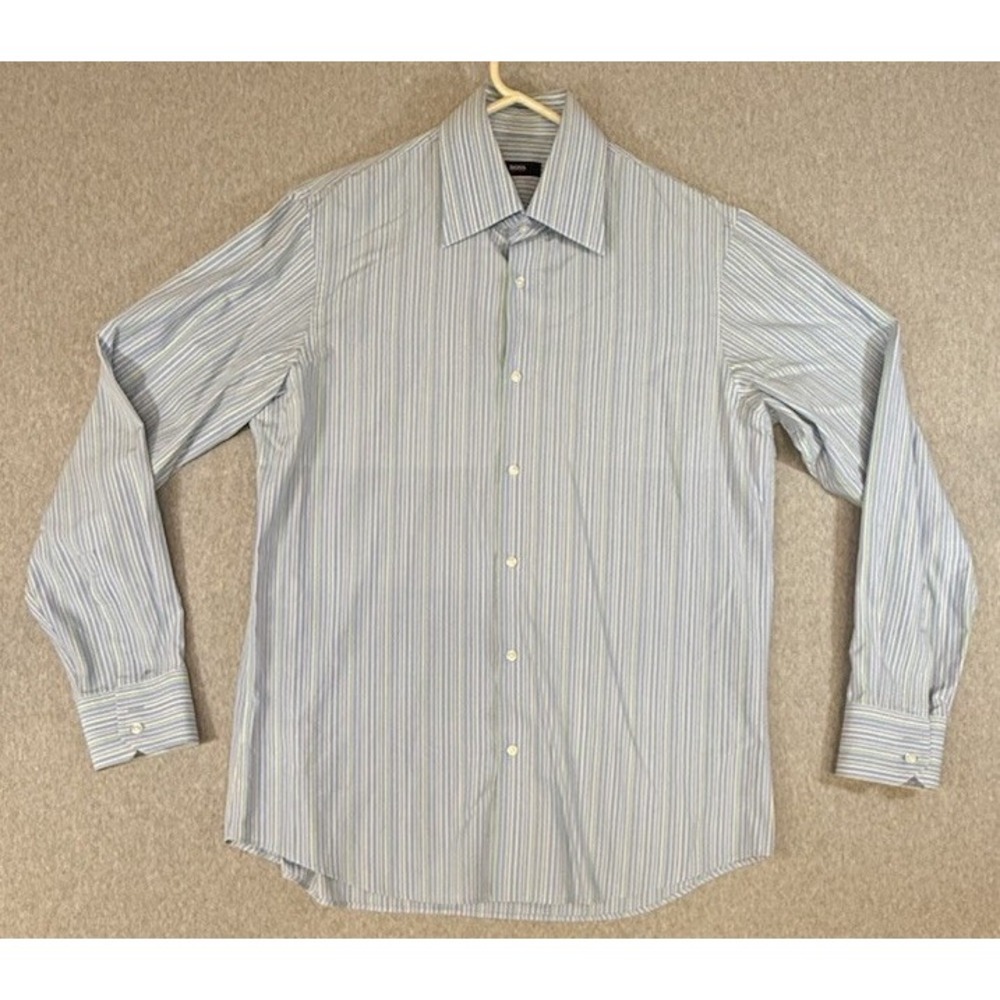Hugo Boss Button Up Shirt Men Size 16 - 34/35 Long Sleeve Collared Striped